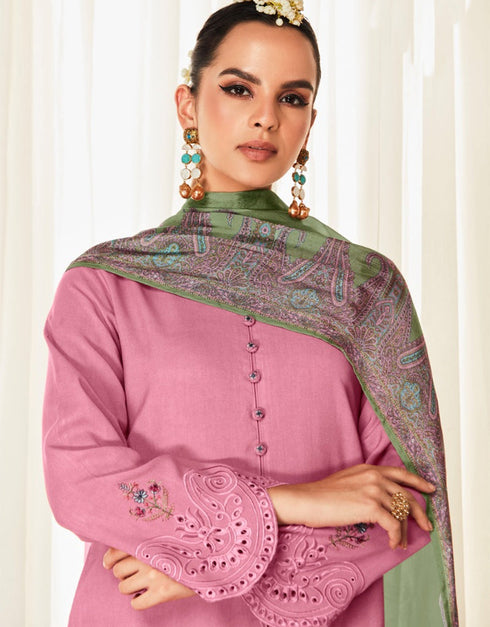 Designer Party Wear Salwar Suit Collection Pink Modal Silk Pant Straight Close-up View