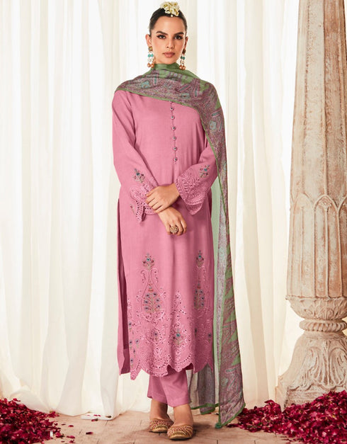 Designer Party Wear Salwar Suit Collection Pink Modal Silk Pant Straight Front View