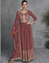 Traditional Function Wear Readymade Suit Collection Brown Real Georgette Pant Straight Front View