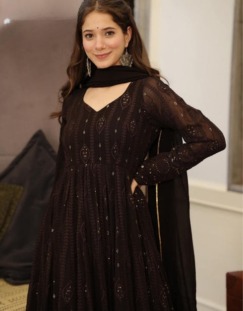 stylish black fox georgette traditional function wear readymade suit collection with black fox georgette 37.8285714285714 Back View