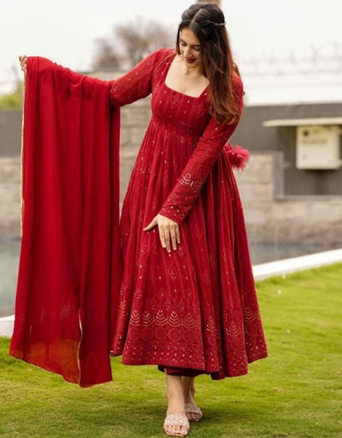 chic red fox georgette traditional function wear readymade suit collection with red fox georgette 37.8285714285714 Close-up View