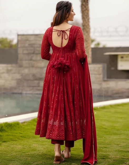 chic red fox georgette traditional function wear readymade suit collection with red fox georgette 37.8285714285714 Back View