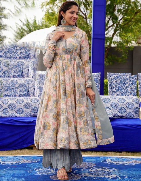 trendy multi heavy muslin traditional function wear readymade suit collection with grey heavy muslin 32.3405714285714 Front View