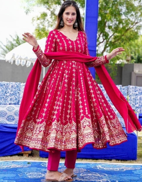 elegant rani pink heavy muslin traditional function wear readymade suit collection with rani pink heavy muslin 42.6285714285714 Close-up View