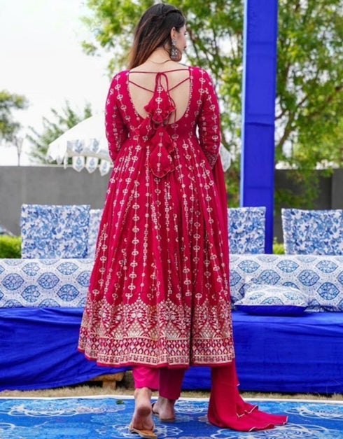elegant rani pink heavy muslin traditional function wear readymade suit collection with rani pink heavy muslin 42.6285714285714 Back View