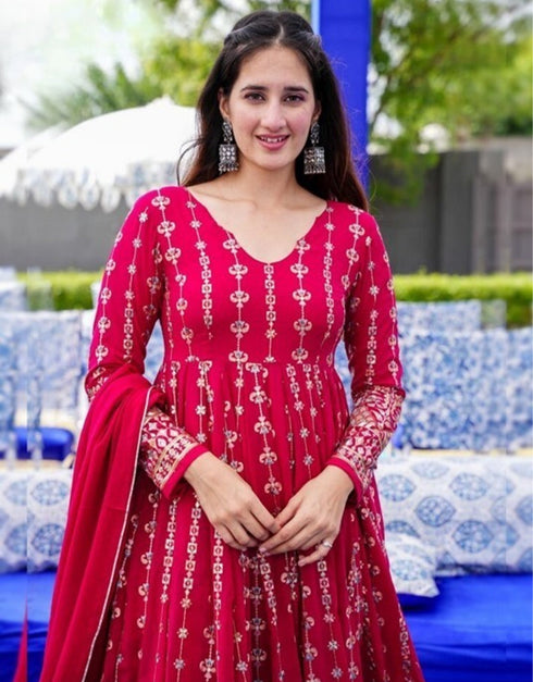 elegant rani pink heavy muslin traditional function wear readymade suit collection with rani pink heavy muslin 42.6285714285714 Side View