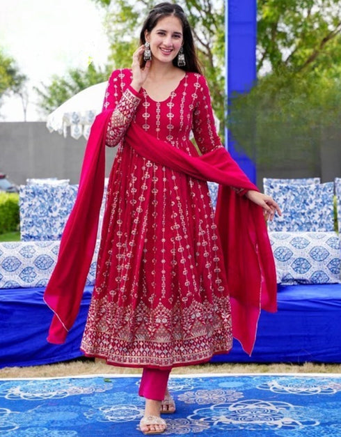 elegant rani pink heavy muslin traditional function wear readymade suit collection with rani pink heavy muslin 42.6285714285714 Front View