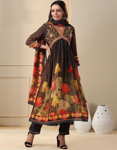 sleek multi heavy muslin traditional function wear readymade suit collection with black reyon cotton 32.3405714285714 Close-up View