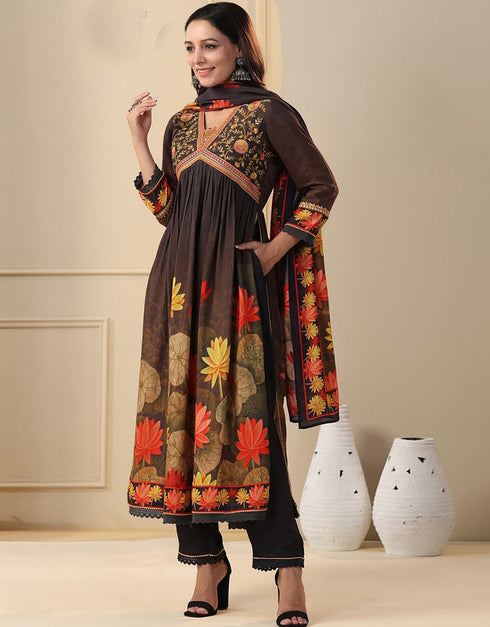 sleek multi heavy muslin traditional function wear readymade suit collection with black reyon cotton 32.3405714285714 Back View