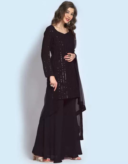 traditional function wear salwar suit collection in black georgette with suit and sharara rt8679-183657 Close-up View