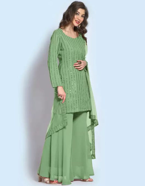 traditional function wear salwar suit collection in pista georgette with suit and sharara rt8679-183660 Close-up View