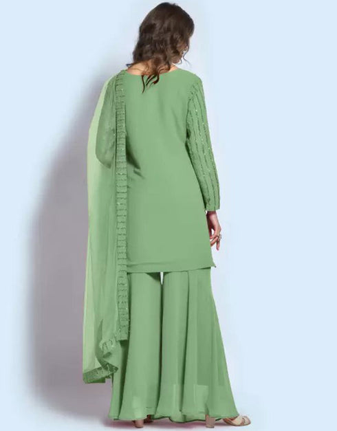 traditional function wear salwar suit collection in pista georgette with suit and sharara rt8679-183660 Back View