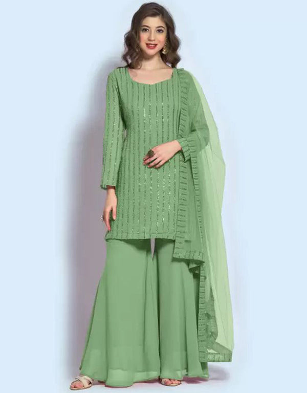 traditional function wear salwar suit collection in pista georgette with suit and sharara rt8679-183660 Front View