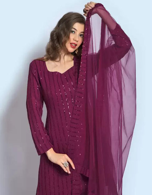 traditional function wear salwar suit collection in wine georgette with suit and sharara rt8679-183662 Close-up View