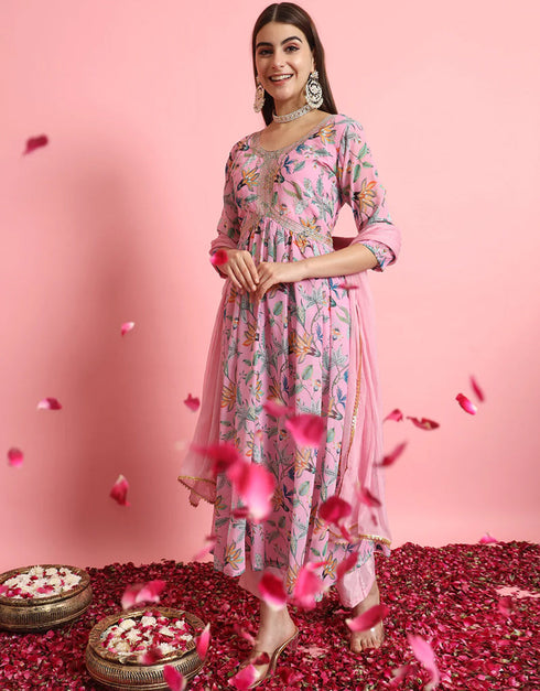sophisticated pink georgette traditional function wear readymade suit collection with pink pure viscose 31.7325714285714 Front View