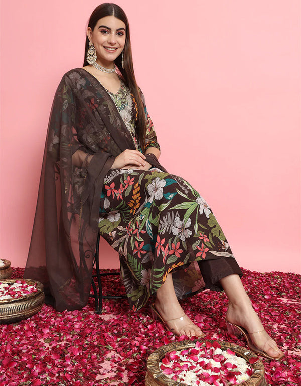 glamorous coffee georgette traditional function wear readymade suit collection with coffee pure viscose 31.7325714285714 Front View