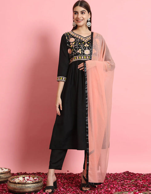 classy black pure viscose rayon traditional function wear readymade suit collection with black viscose rayon 30.6125714285714 Close-up View