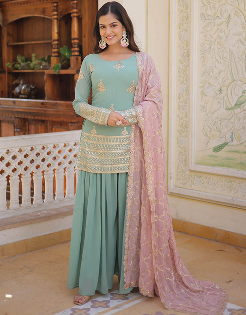 chic pista faux georgette traditional function wear readymade salwar suit collection with pista faux georgette 34.9485714285714 Front View