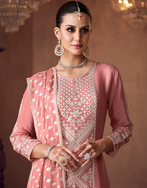 stylish pink real chinon traditional function wear real chinon silk readymade salwar suit collection with pink real chinon rt8746-183995 Back View