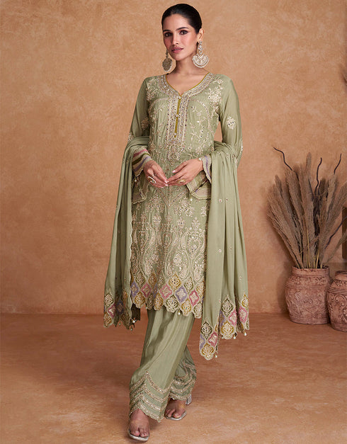 chic pista real chinon traditional function wear real chinon silk readymade salwar suit collection with pista real chinon rt8746-183996 Close-up View