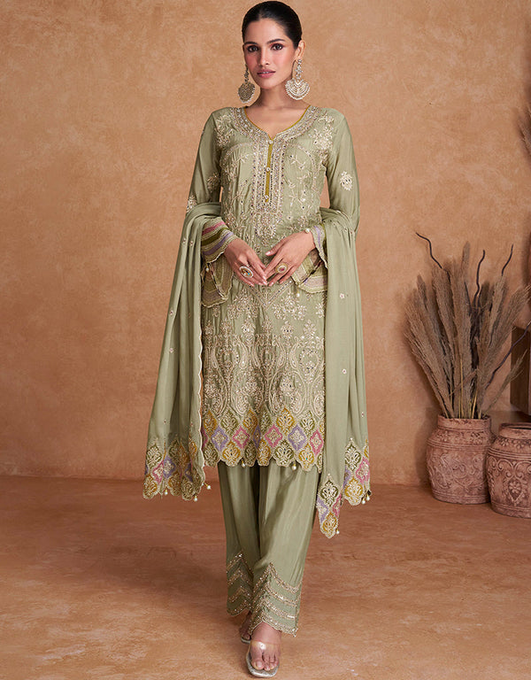 chic pista real chinon traditional function wear real chinon silk readymade salwar suit collection with pista real chinon rt8746-183996 Front View