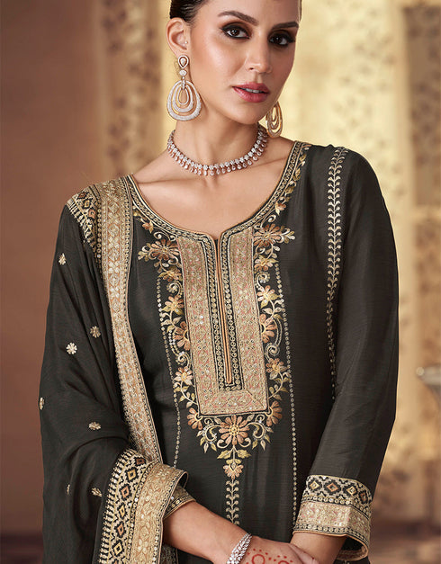 trendy black real chinon traditional function wear real chinon silk readymade salwar suit collection with black real chinon rt8746-183997 Close-up View