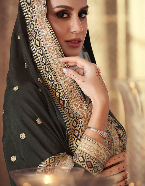 trendy black real chinon traditional function wear real chinon silk readymade salwar suit collection with black real chinon rt8746-183997 Back View