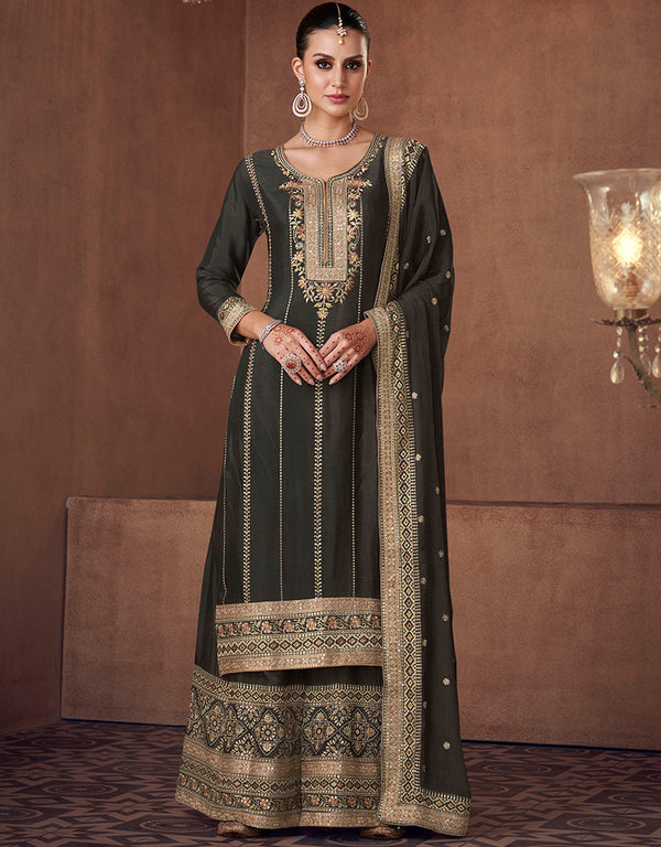 trendy black real chinon traditional function wear real chinon silk readymade salwar suit collection with black real chinon rt8746-183997 Front View