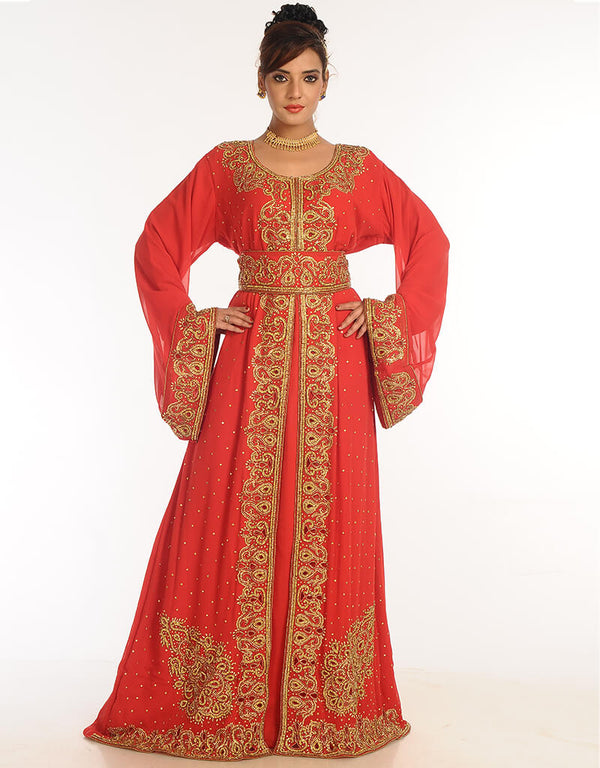 Modern Red Georgette Hand Embroidery Party Wear Kaftan