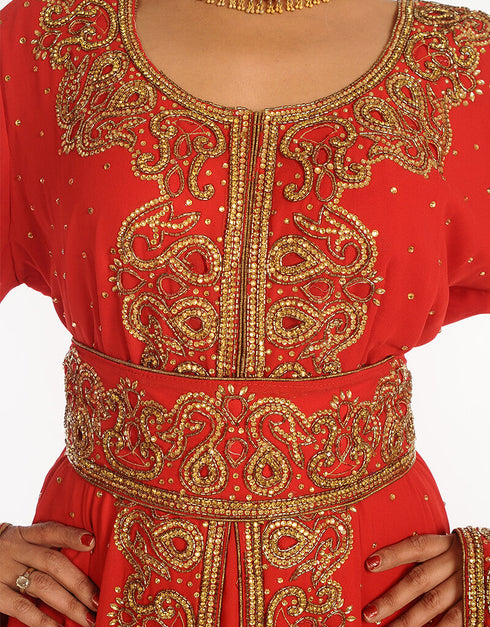 Modern Red Georgette Hand Embroidery Party Wear Kaftan