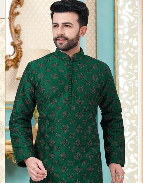 Green Kurta Dupion Silk With Embroidery Work Payjama Closure View