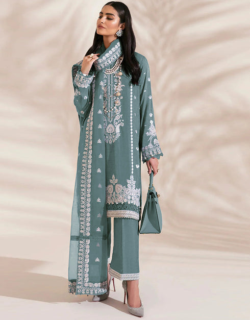 designer party wear pakistani suit collection in sky georgette with straight and pant rt8760-184051 Front View