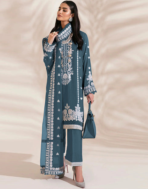 designer party wear pakistani suit collection in aqua blue georgette with straight and pant rt8760-184055 Front View