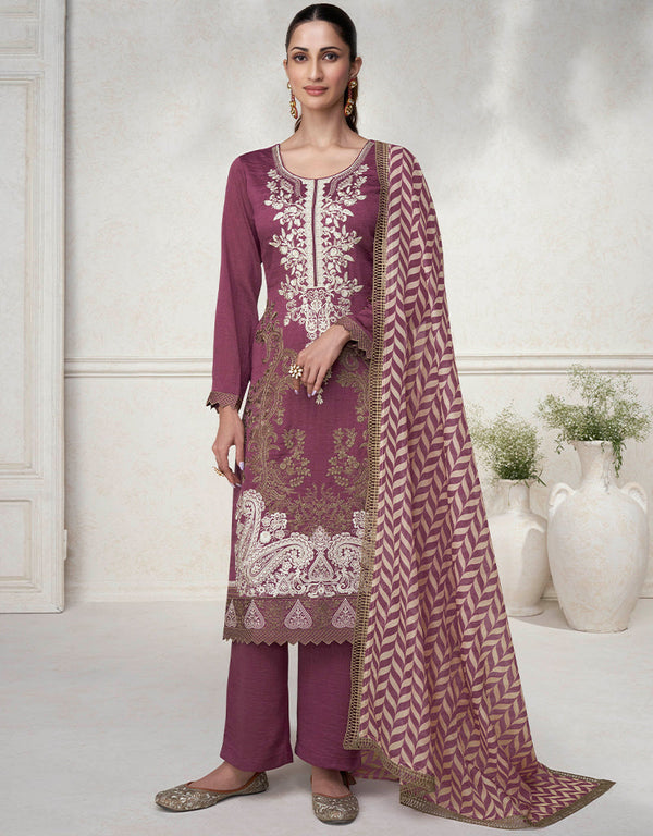 trendy mauve premium silk traditional function wear readymade salwar suit collection with mauve premium silk 41.7485714285714 Front View