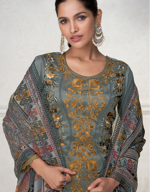 elegant grey premium silk traditional function wear readymade salwar suit collection with grey premium silk 41.7485714285714 Back View