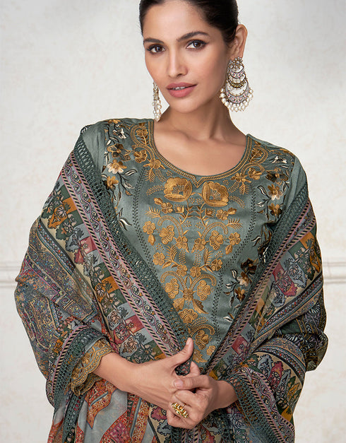 elegant grey premium silk traditional function wear readymade salwar suit collection with grey premium silk 41.7485714285714 Side View