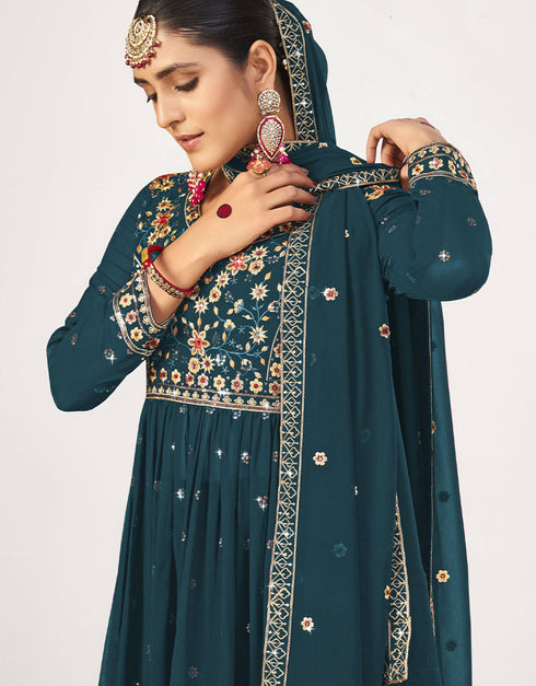 sleek teal georgette traditional function wear salwar suit collection with teal georgette rt8764-184065 Close-up View