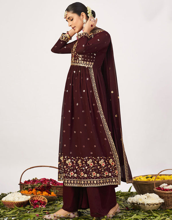 modern coffee georgette traditional function wear salwar suit collection with coffee georgette rt8764-184066 Front View