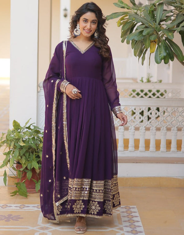 faux blooming traditional function wear heavy readymade gown with dupatta collection gown with sequins embroidered work and pista dupatta rt8765-184069 Front View