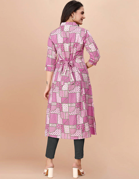 classy printed & foil work soft cotton traditional function wear soft cotton readymade kurti collection with pink rt8767-184074 Back View