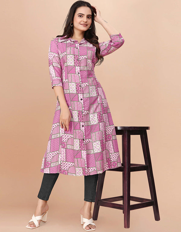 classy printed & foil work soft cotton traditional function wear soft cotton readymade kurti collection with pink rt8767-184074 Front View