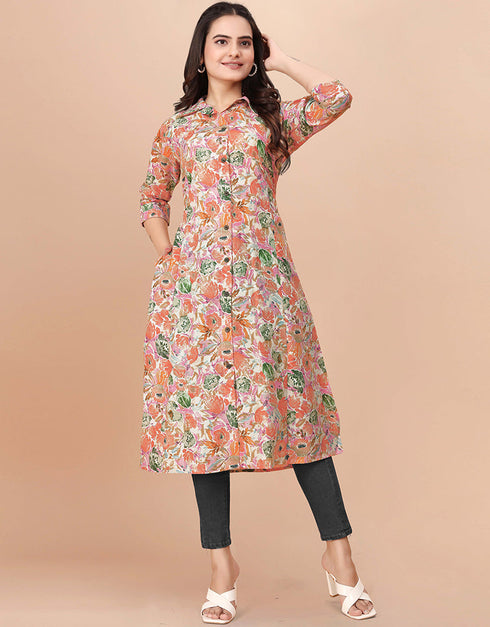 chic printed & foil work soft cotton traditional function wear soft cotton readymade kurti collection with multi rt8767-184076 Close-up View