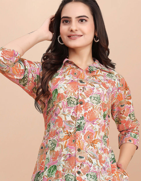 chic printed & foil work soft cotton traditional function wear soft cotton readymade kurti collection with multi rt8767-184076 Side View