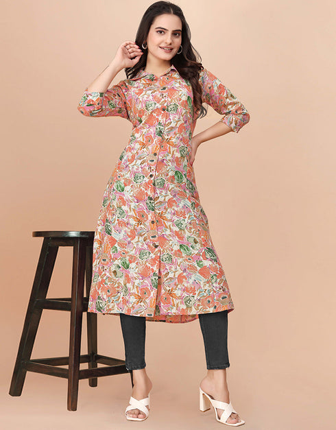 chic printed & foil work soft cotton traditional function wear soft cotton readymade kurti collection with multi rt8767-184076 Front View