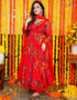 sleek red chiffon traditional function wear readymade anarkali suit collection with red micro crep 31.4285714285714 Close-up View