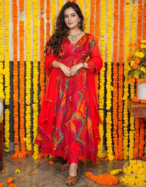 sleek red chiffon traditional function wear readymade anarkali suit collection with red micro crep 31.4285714285714 Front View