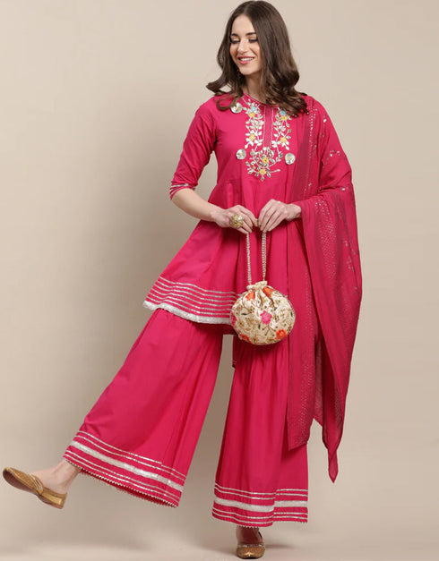sophisticated magenta pure cambric cotton traditional function wear readymade salwar suit collection with magenta pure cotton 34.9325714285714 Back View