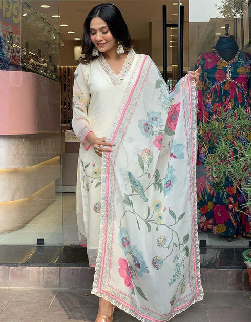 stylish white poly tabby silk traditional function wear readymade suit collection with white micro creap rt8781-184127 Back View