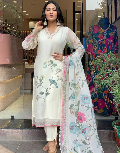 stylish white poly tabby silk traditional function wear readymade suit collection with white micro creap rt8781-184127 Front View