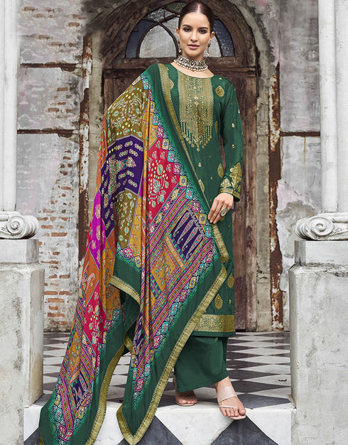 fashionable green pure viscose dola traditional function wear heavy salwar suit collection with green pure jam cotton dyed rt8782-184130 Front View